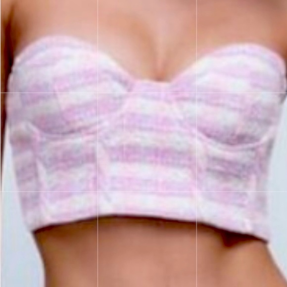 ZARA NWT Tweed Plaid Bustier Corset Crop Top Colorful Pink Purple Size Medium - Picture 2 of 10